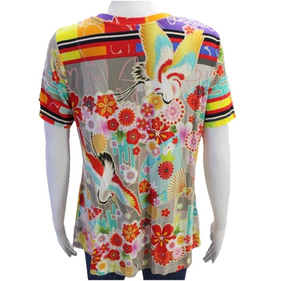 Johnny Was Fuji Favorite V-Neck Swing Tee Sz M Bamboo Relaxed Fit Boho Casual - Picture 3 of 5